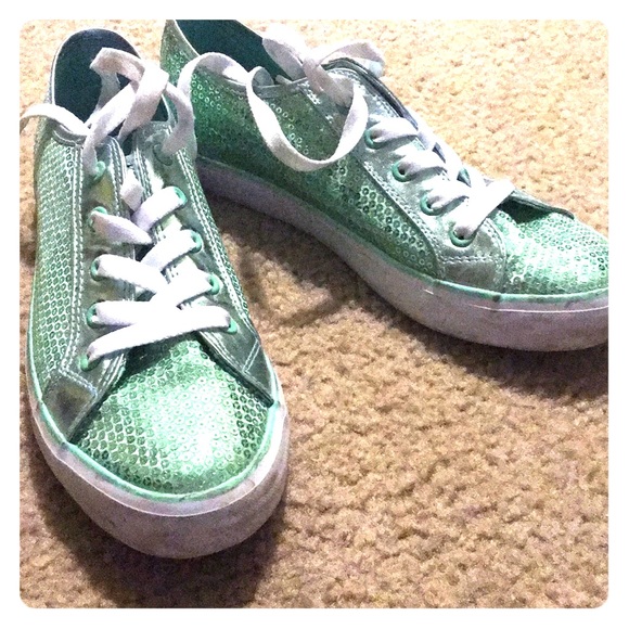 green sequin tennis shoes